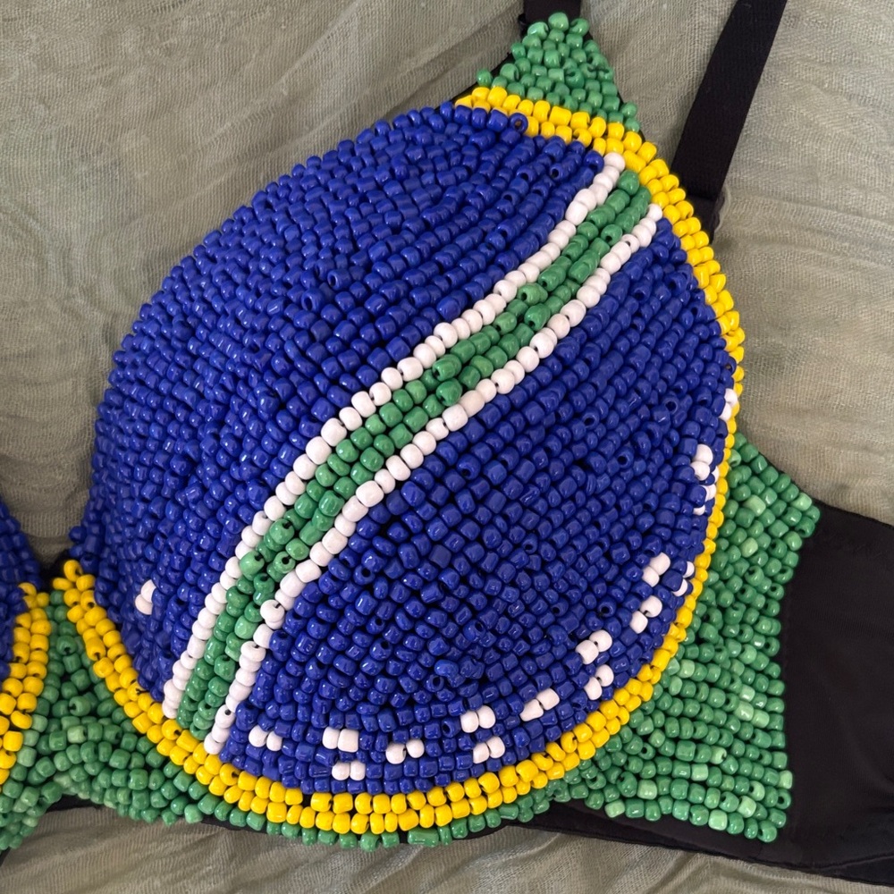 Vibrant Beaded Blue and Green Bra- Festival Top - Picture 3 of 6